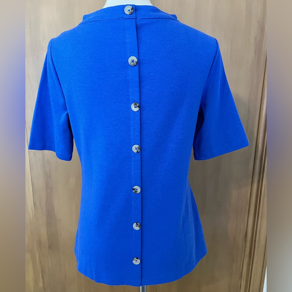 Talbots boat or funnel neck button back short sleeve top, dressy knit, small NWT